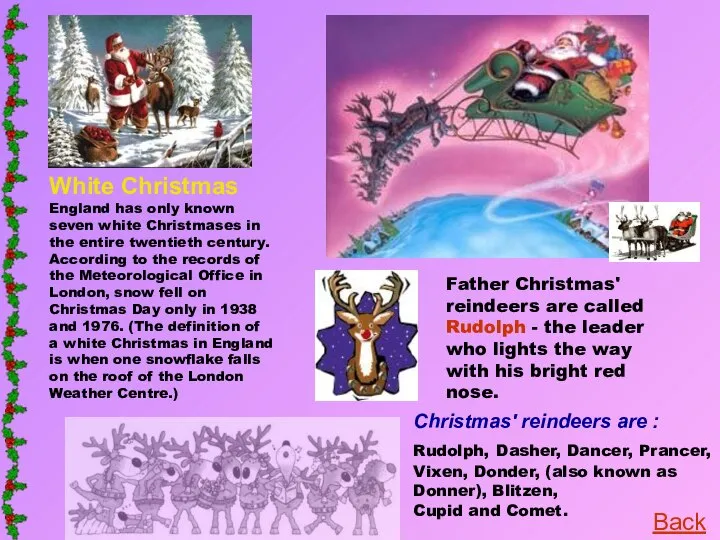 Father Christmas' reindeers are called Rudolph - the leader who lights