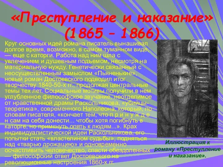 «Преступление и наказание» (1865 – 1866) Круг основных идей романа писатель