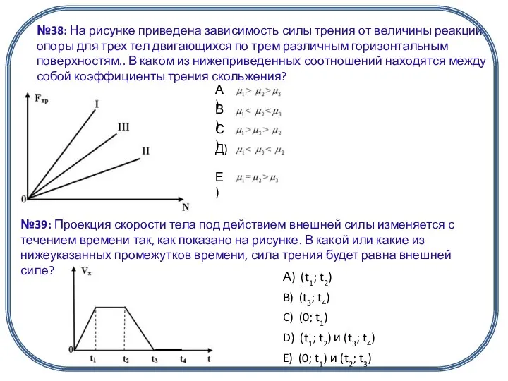 А) В) С) Д) Е) №39: Проекция скорости тела под действием