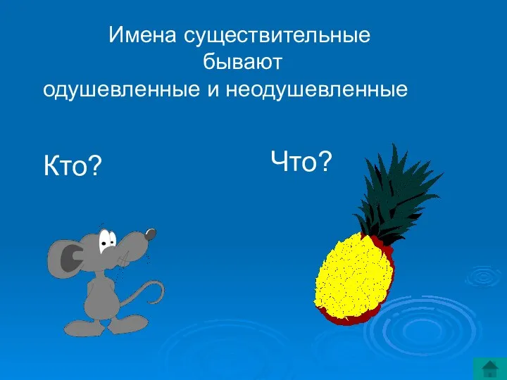 Имена существительные бывают одушевленные и неодушевленные Кто? Что?