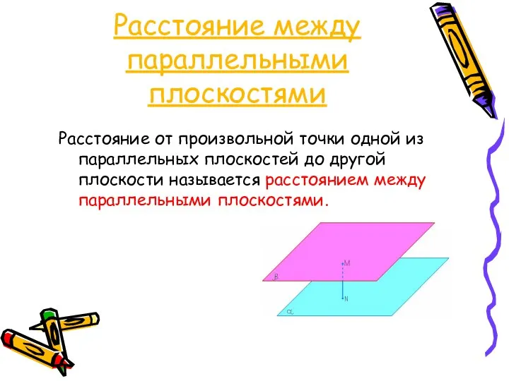 Расстояние между параллельными плоскостями Расстояние от произвольной точки одной из параллельных