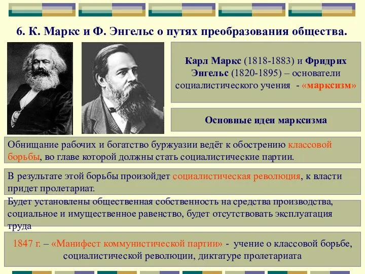 6. К. Маркс и Ф. Энгельс о путях преобразования общества. Карл