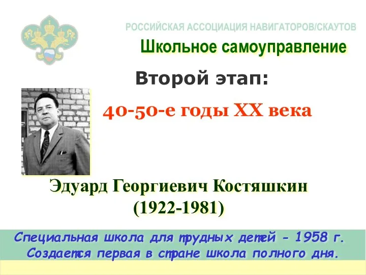 Специальная школа для трудных детей - 1958 г. Создается первая в