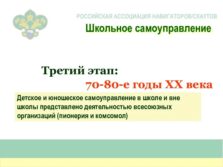 Третий этап: 70-80-е годы XX века Детское и юношеское самоуправление в