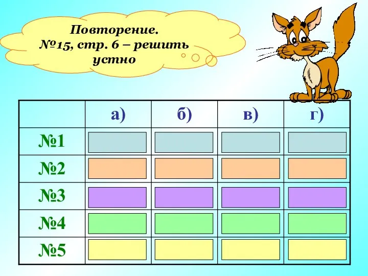 Повторение. №15, стр. 6 – решить устно