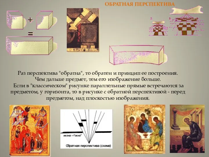 Раз перспектива "обратна", то обратен и принцип ее построения. Чем дальше