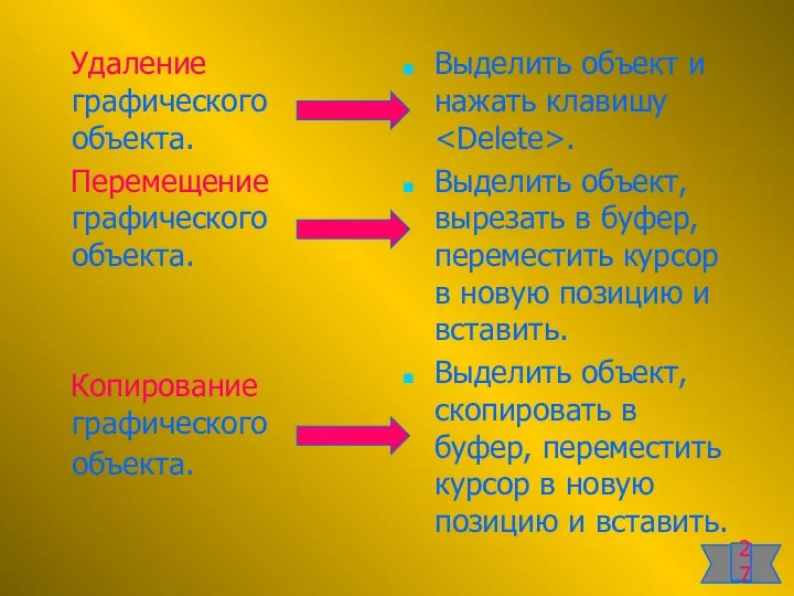 Удаление графического объекта. Перемещение графического объекта. Копирование графического объекта. Выделить объект