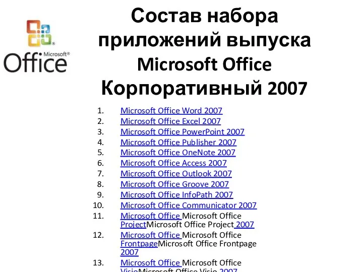 Microsoft Office Word 2007 Microsoft Office Excel 2007 Microsoft Office PowerPoint