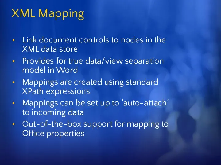 XML Mapping Link document controls to nodes in the XML data