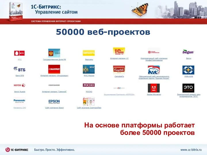 50000 веб-проектов На основе платформы работает более 50000 проектов