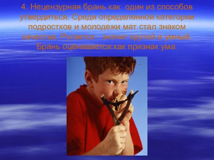 4. Нецензурная брань как один из способов утвердиться. Среди определенной категории