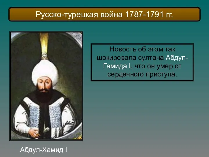 Абдул-Хамид I Новость об этом так шокировала султана Абдул-Гамида I, что