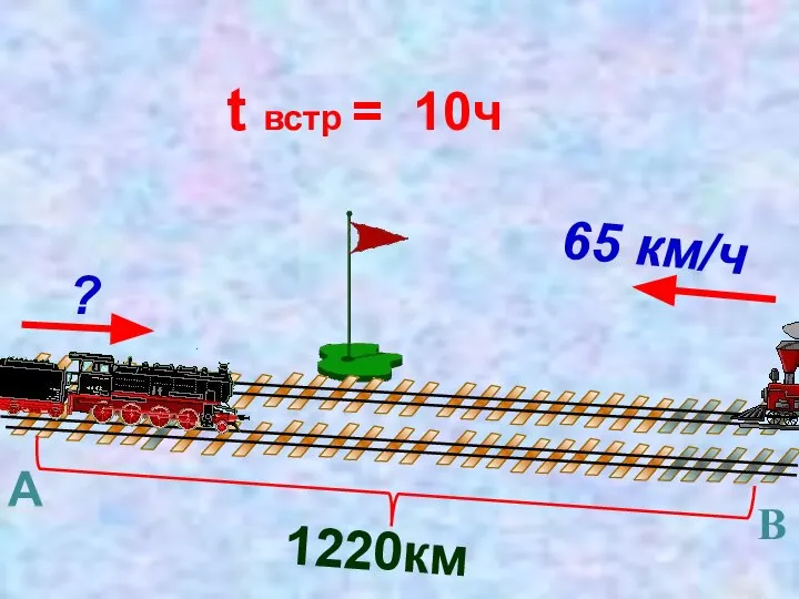 1220км t встр = 10ч ? 65 км/ч А В