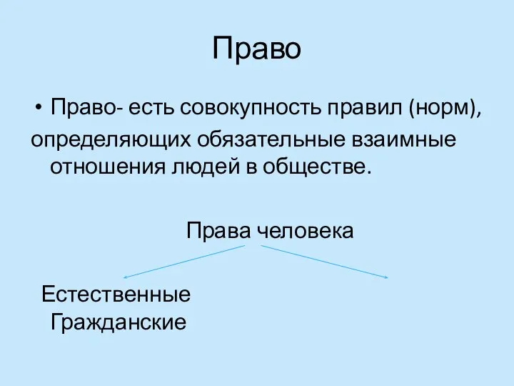 Право Право- есть совокупность правил (норм), определяющих обязательные взаимные отношения людей