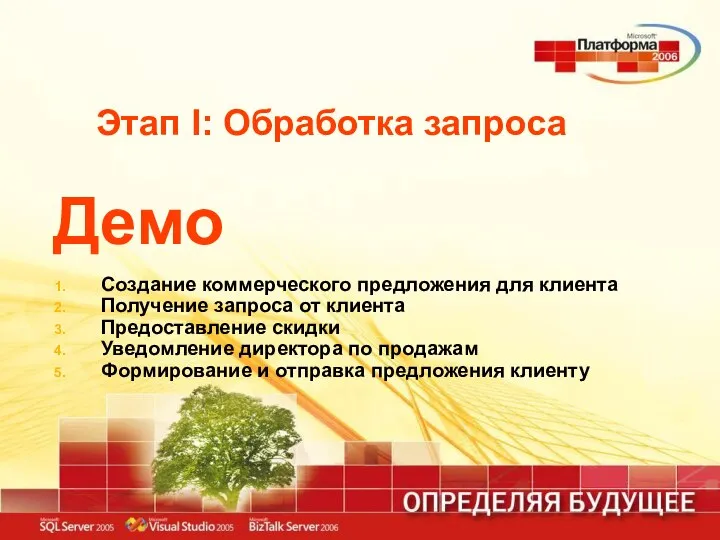 Этап I: Обработка запроса Демо Создание коммерческого предложения для клиента Получение