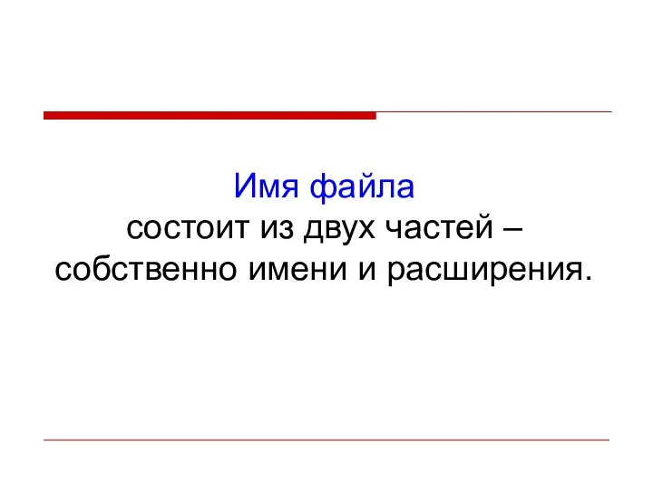 Имя файла состоит из двух частей – собственно имени и расширения.