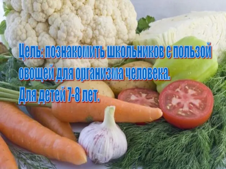 Цель: познакомить школьников с пользой овощей для организма человека. Для детей 7-8 лет.