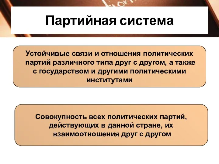 Партийная система Устойчивые связи и отношения политических партий различного типа друг