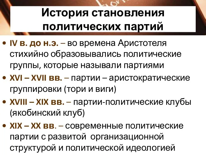 История становления политических партий IV в. до н.э. – во времена