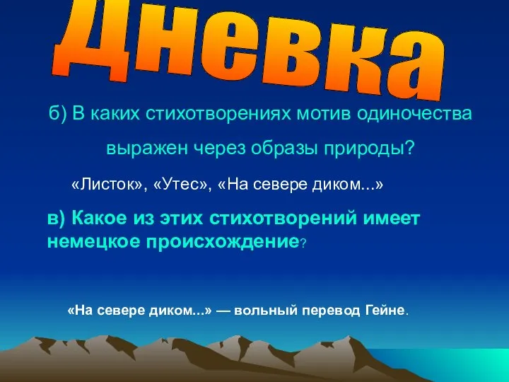 б) В каких стихотворениях мотив одиночества выражен через образы природы? «Листок»,