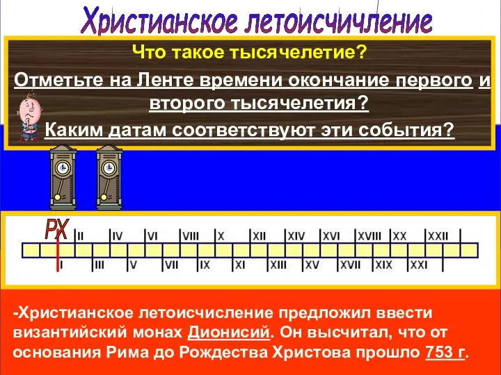 Христианское летоисчичление -Христианское летоисчисление предложил ввести византийский монах Дионисий. Он высчитал,