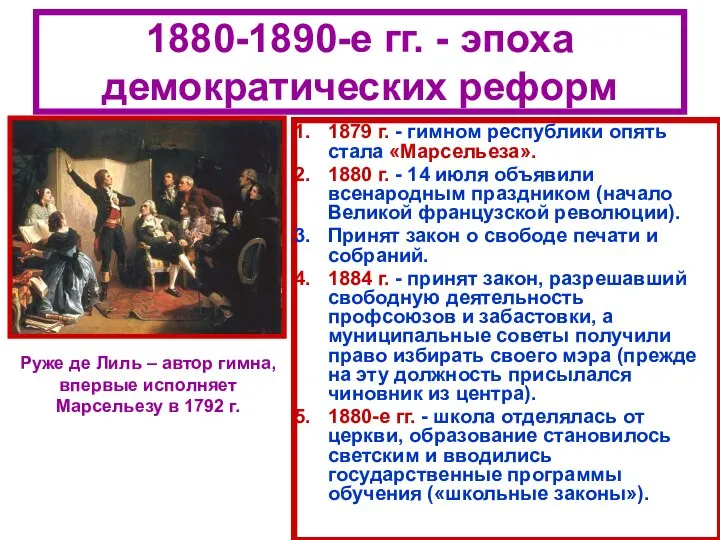 1880-1890-е гг. - эпоха демократических реформ 1879 г. - гимном республики