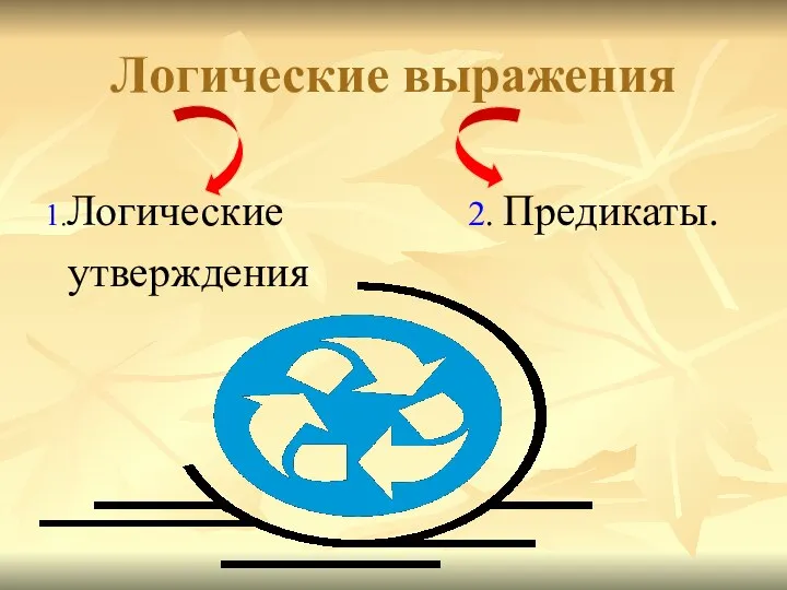 Логические выражения 1.Логические 2. Предикаты. утверждения