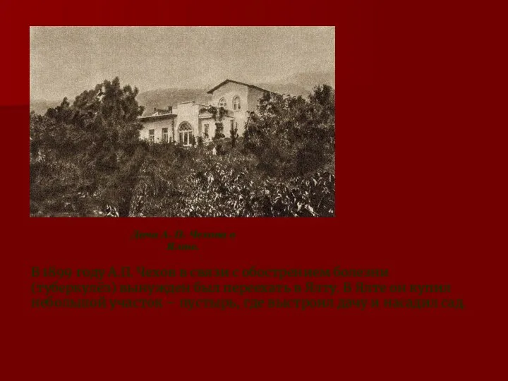 Дача А. П. Чехова в Ялте. В 1899 году А.П. Чехов