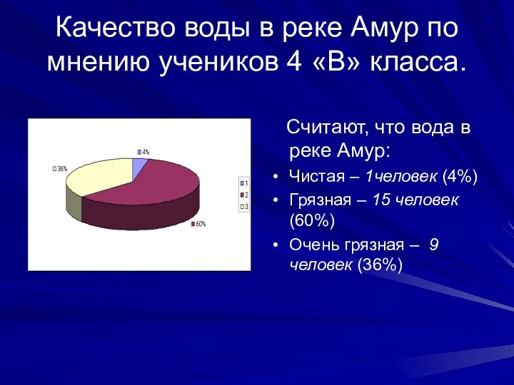 Качество воды в реке Амур по мнению учеников 4 «В» класса.