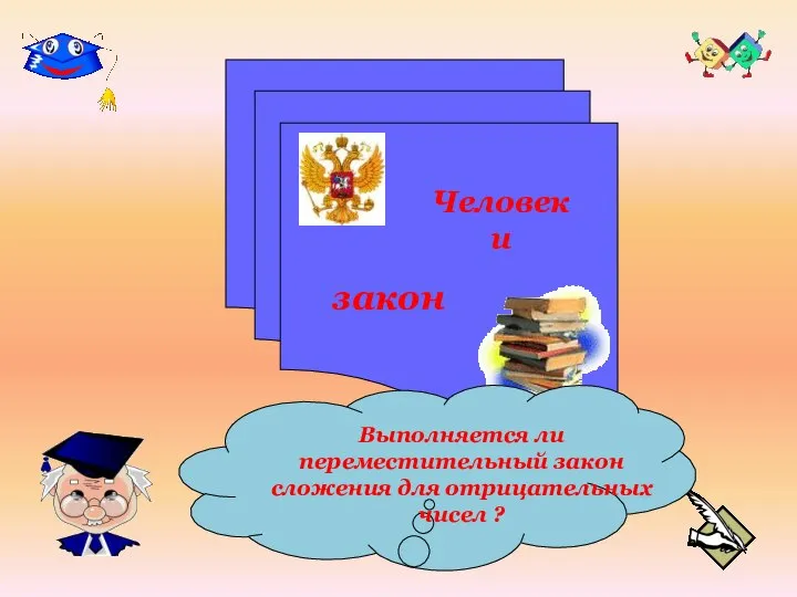 Человек и закон Выполняется ли переместительный закон сложения для отрицательных чисел ?