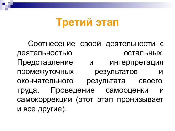 Третий этап Соотнесение своей деятельности с деятельностью остальных. Представление и интерпретация