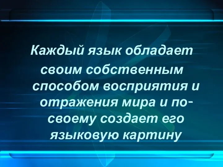 Каждый язык обладает своим собственным способом восприятия и отражения мира и