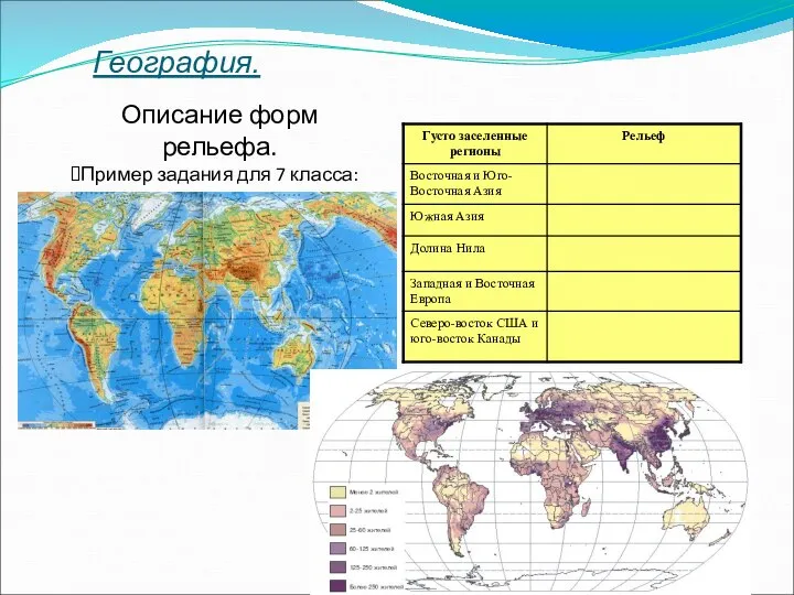 География. Описание форм рельефа. Пример задания для 7 класса: