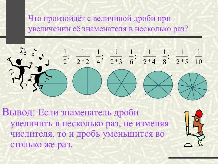 Что произойдёт с величиной дроби при увеличении её знаменателя в несколько