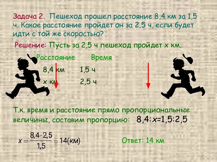 Задача 2. Пешеход прошел расстояние 8,4 км за 1,5 ч. Какое