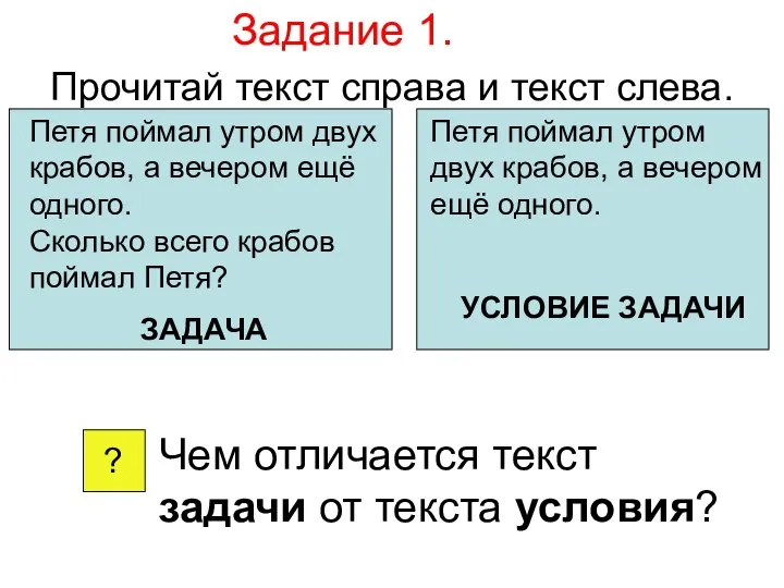 Задание 1. Прочитай текст справа и текст слева. Петя поймал утром