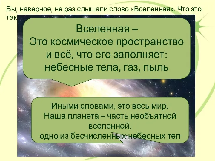 Вы, наверное, не раз слышали слово «Вселенная». Что это такое? Вселенная