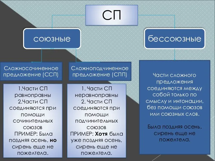 СП союзные бессоюзные Части сложного предложения соединяются между собой только по