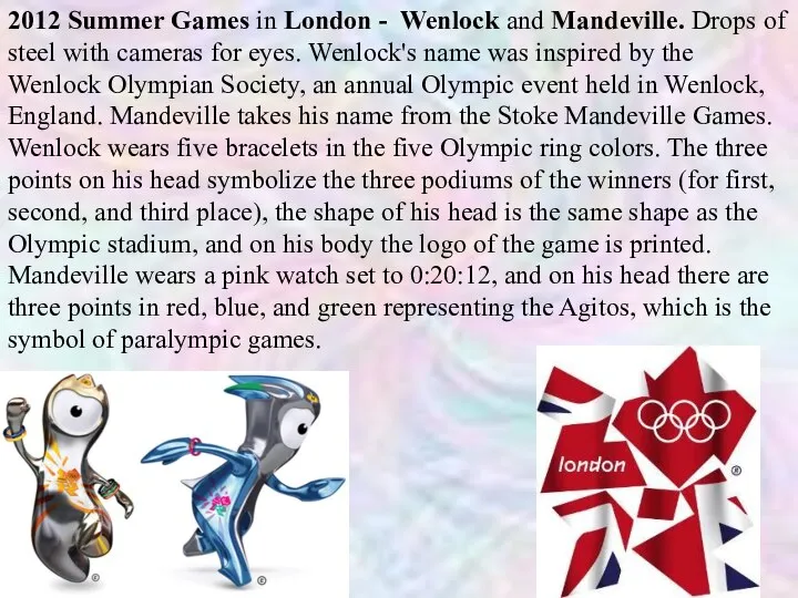 2012 Summer Games in London - Wenlock and Mandeville. Drops of