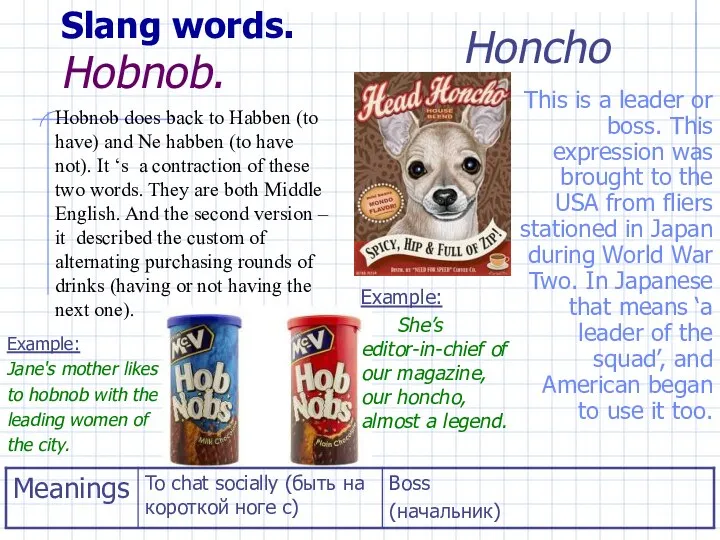 Slang words. Hobnob. This is a leader or boss. This expression