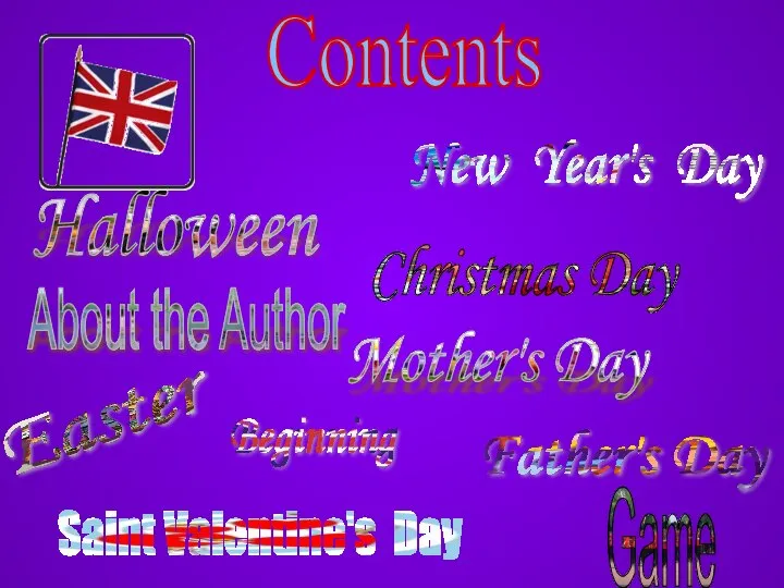 Contents Halloween Mother's Day Easter Saint Valentine's Day Father's Day New