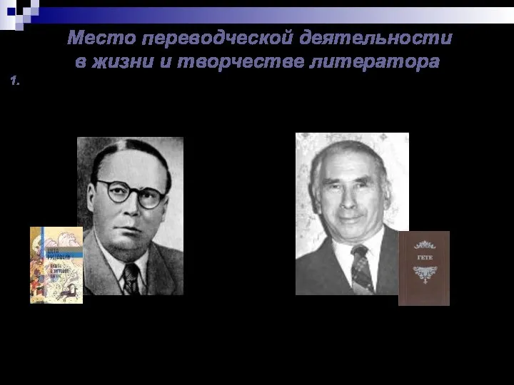 Место переводческой деятельности в жизни и творчестве литератора 1. Писатели, посвятившие