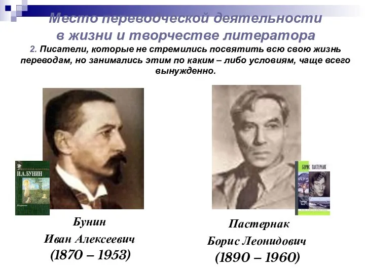 Место переводческой деятельности в жизни и творчестве литератора 2. Писатели, которые