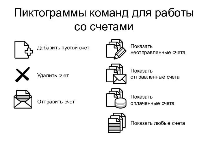 Пиктограммы команд для работы со счетами Добавить пустой счет Удалить счет