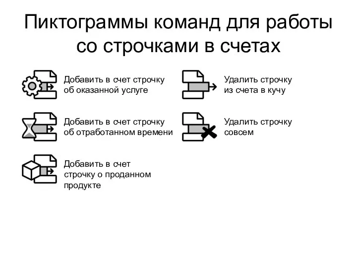 Пиктограммы команд для работы со строчками в счетах Добавить в счет