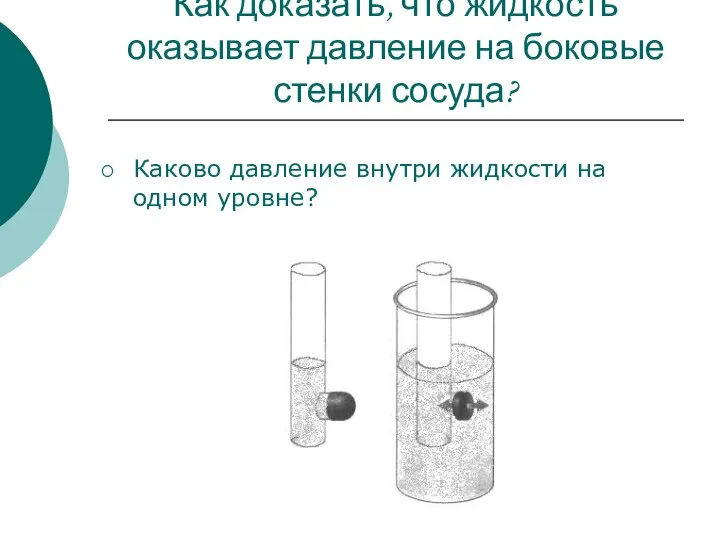 Как доказать, что жидкость оказывает давление на боковые стенки сосуда? Каково