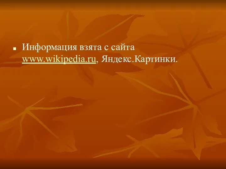 Информация взята с сайта www.wikipedia.ru, Яндекс.Картинки.