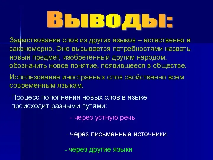 Заимствование слов из других языков – естественно и закономерно. Оно вызывается