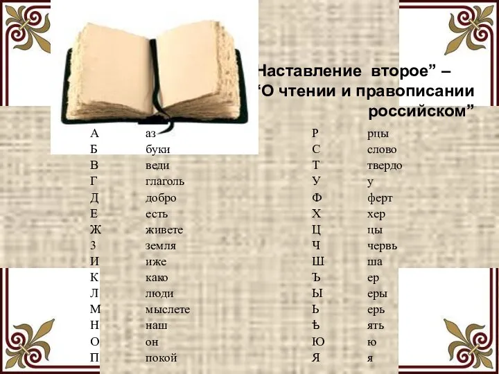 “Наставление второе” – “О чтении и правописании российском”