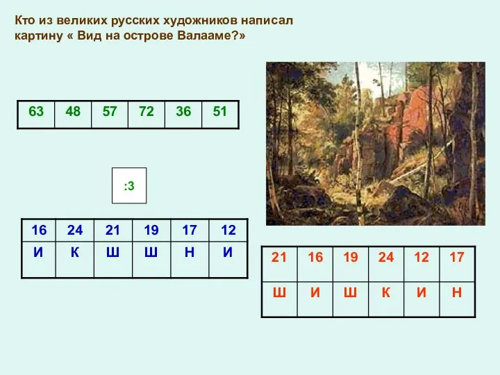 Кто из великих русских художников написал картину « Вид на острове Валааме?» :3